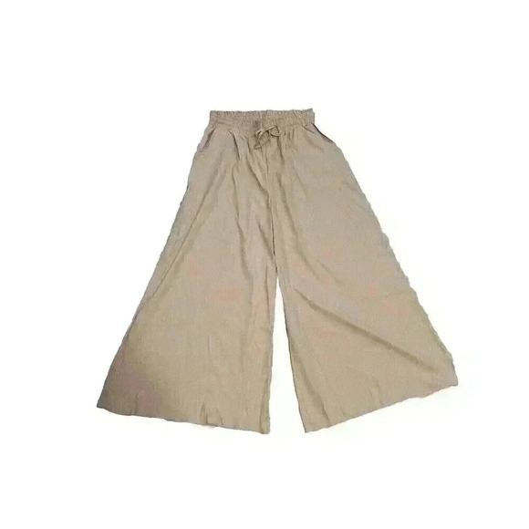Bell Bottom Pants Size 16 Beige Pull On Elastic And Tie Waist Pockets  NWOT - Picture 1 of 5